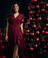 Vneck Frilled Maroon Chiffon Dress